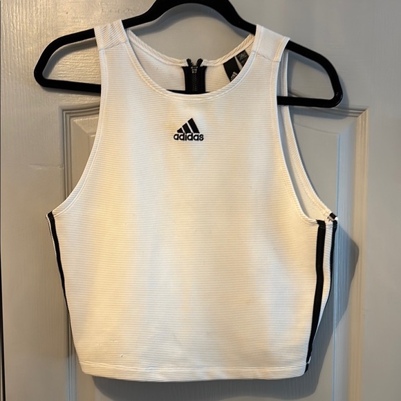 Adidas White Fitted Crop Tank Top with Zip Back XL - Picture 1 of 6